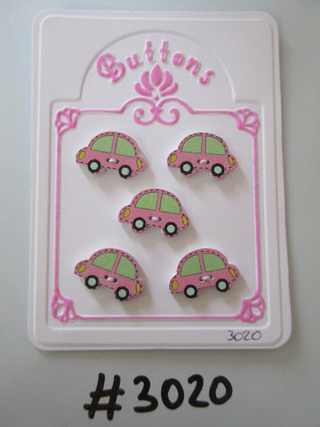 #3020 Lot of 5 Pink Car Shape Wooden Buttons