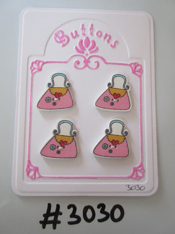 #3030 Lot of 4 Pink Handbag Shape Wooden Buttons