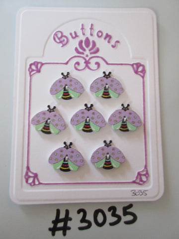#3035 Lot of 7 Lilac & Mint Green Ladybird Shape Wooden Buttons