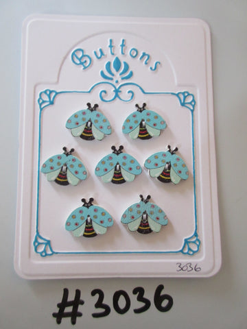 #3036 Lot of 7 Blue Ladybird Shape Wooden Buttons