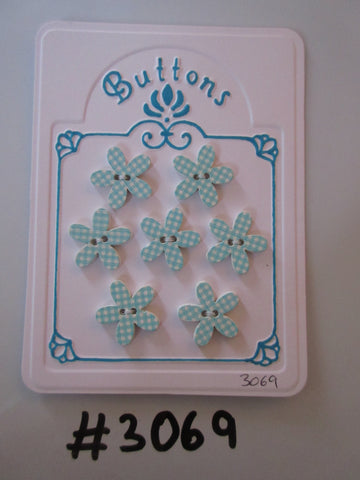 #3069 Lot of 7 Pale Blue Flower Shape Wooden Buttons