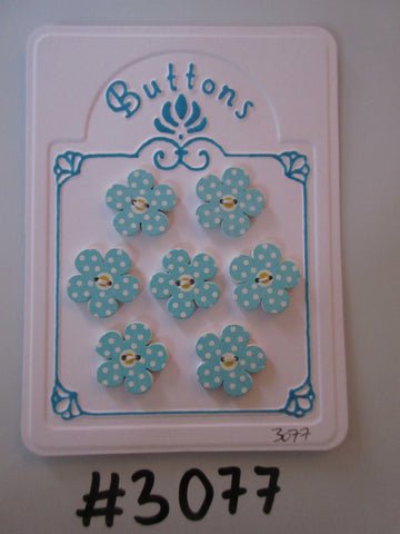 #3077 Lot of 7 Blue Flower Shape Wooden Buttons
