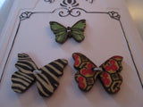#3085 Lot of 3 Red, Green & Black Butterfly Shape Wooden Buttons