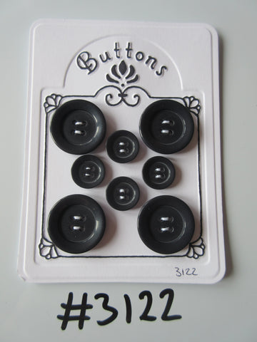 #3122 Lot of 8 Dark Grey Dish Shape Buttons