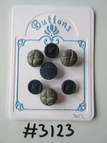 #3123 Lot of 7 Grey & Navy Blue Textured Buttons