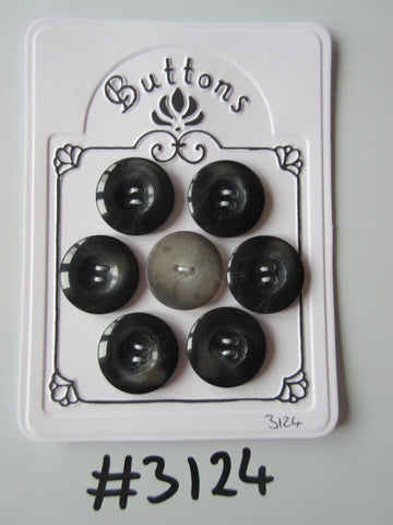 #3124 Lot of 7 Black / Grey Swirl Buttons