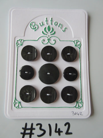 #3142 Lot of 9 Dark Green Ridged Buttons