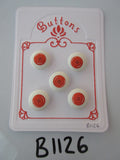 B1126 Lot of 5 Handmade White with Bright Orange Button Print Fabric Covered Buttons