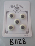 B1128 Lot of 5 Handmade White with Grey Button Print Fabric Covered Buttons