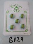 B1129 Lot of 5 Handmade Blue with Lime Green Cotton Reel Print Fabric Covered Buttons
