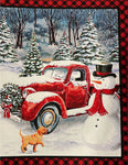 Giant 100% Cotton Winter Car Scene Print Panel Fabric - per panel